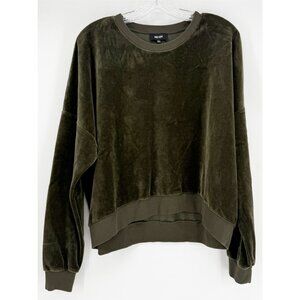 ME+EM Curved Hem Olive Green Velour Sweatshirt US Size 12
